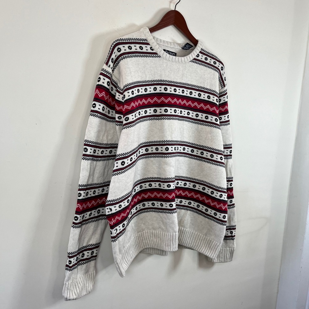 Vintage Chaps Mens Knit Crewneck Sweater Striped Aztec XXL Cotton Western - Picture 3 of 8